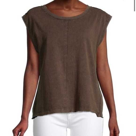 Free People oversized raven feather brown muscle T-shirt sleeveless small - Picture 1 of 5